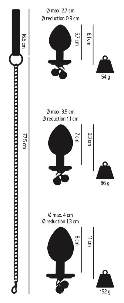 4-teiliges Analplugset „Butt Plug Set with a Leash“ inklusive Leine