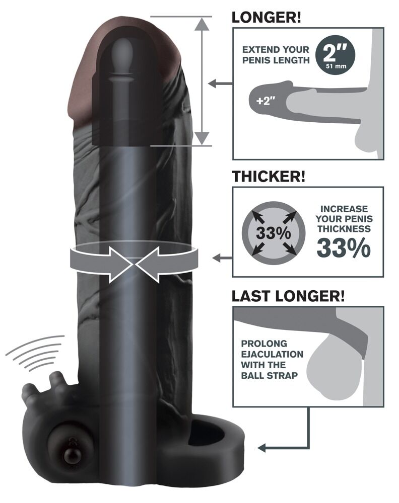 Penishülle „Vibrating Real Feel 2" Extension“, mit Vibration, 16,5 cm