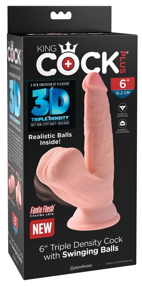 Dildo „Triple Density Cock with Swinging Balls“, hyperrealistisch mit schwingenden Hoden