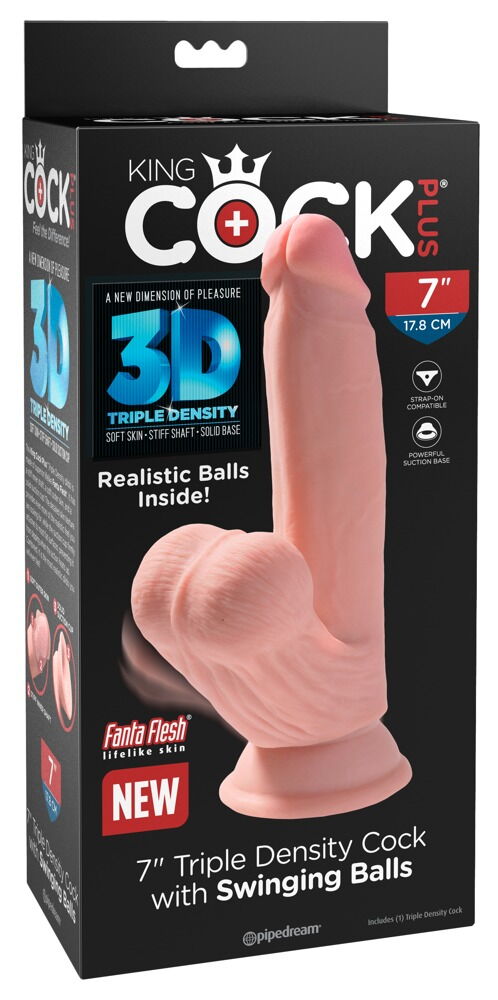 Dildo „Triple Density Cock with Swinging Balls“, hyperrealistisch mit schwingenden Hoden