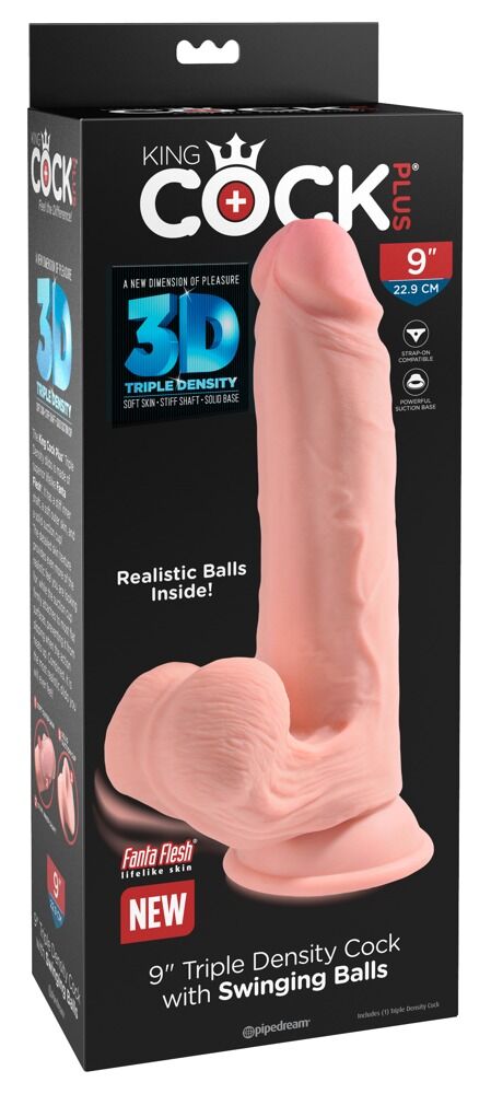 Dildo „Triple Density Cock with Swinging Balls“, hyperrealistisch mit schwingenden Hoden