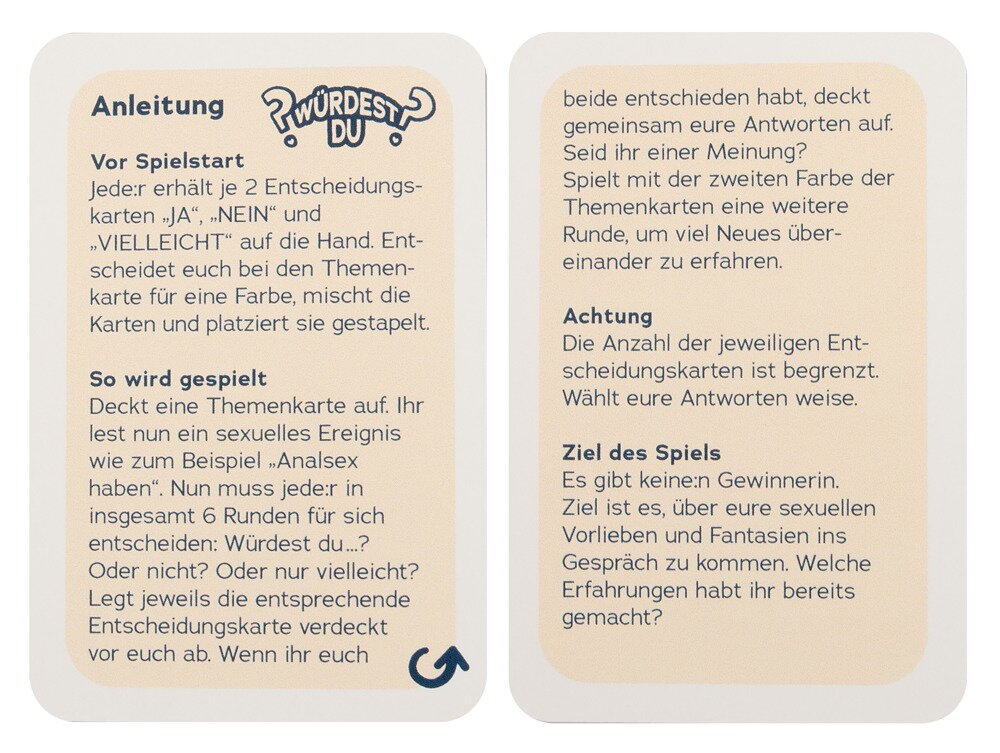 Paarspiel „Würdest du ?“ mit 24 Karten