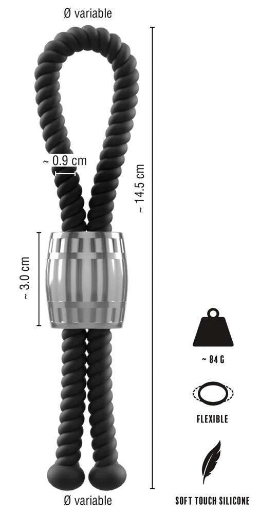 Penisschlaufe „Heavy Rope“ auch um die Hoden tragbar