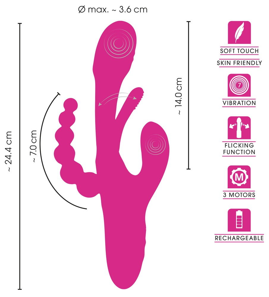 Rabbitvibrator „Triple Vibe With Flicking Tongue“ mit Anal-Stimulator